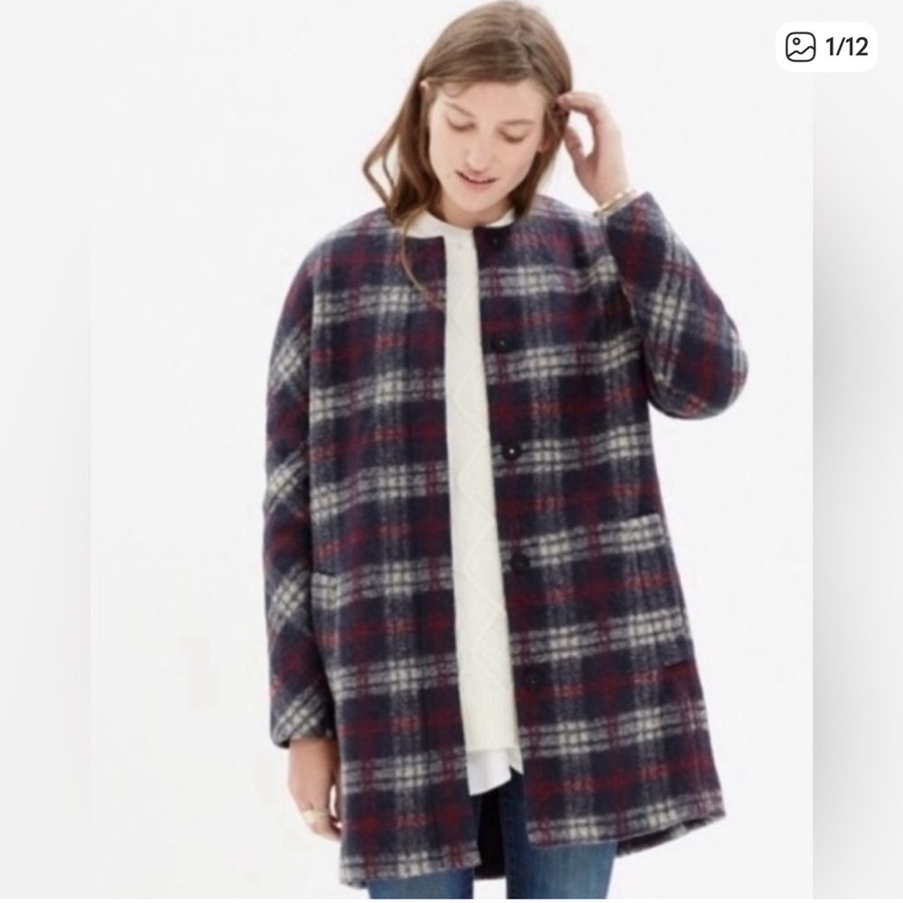 Madewell Navy, Red and Gray Wool Blend oversized Coat